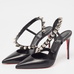 Pre Owned Christian Louboutin Black Leather Spikita Pumps Size 36.5