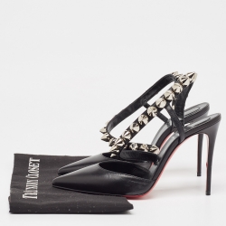 Pre Owned Christian Louboutin Black Leather Spikita Pumps Size 36.5
