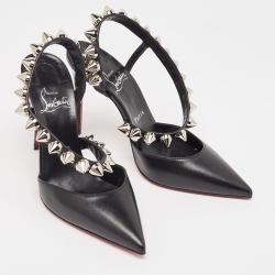 Pre Owned Christian Louboutin Black Leather Spikita Pumps Size 36.5