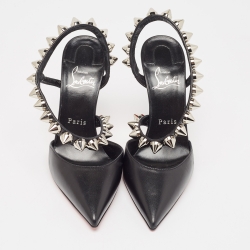 Pre Owned Christian Louboutin Black Leather Spikita Pumps Size 36.5