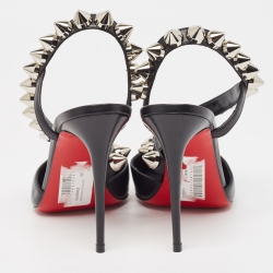 Pre Owned Christian Louboutin Black Leather Spikita Pumps Size 36.5
