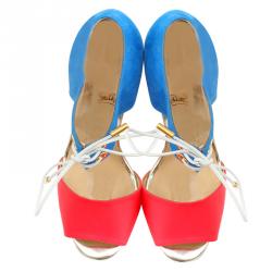مملوكة مسبقًا Christian Louboutin Tricolor Suede and Leather Mayerling Lace Up Sandals Size 36