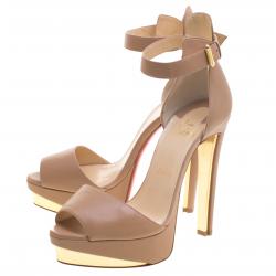 Pre Owned Christian Louboutin Beige Leather Tuctopen Ankle Strap Platform D'orsay Pumps Size 39.5