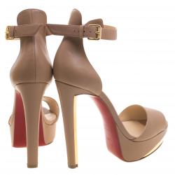 Pre Owned Christian Louboutin Beige Leather Tuctopen Ankle Strap Platform D'orsay Pumps Size 39.5