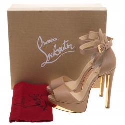 Pre Owned Christian Louboutin Beige Leather Tuctopen Ankle Strap Platform D'orsay Pumps Size 39.5