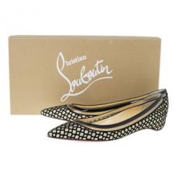 مملوكة مسبقًا Christian Louboutin Black Floque Glitter Paulina Ballet Flats Size 38