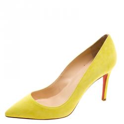 Pre Owned Christian Louboutin Yellow Suede Pigalle Pumps Size 37.5