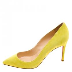 Pre Owned Christian Louboutin Yellow Suede Pigalle Pumps Size 37.5