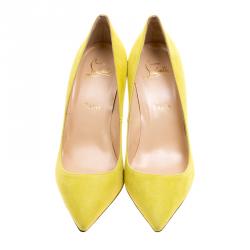 Pre Owned Christian Louboutin Yellow Suede Pigalle Pumps Size 37.5