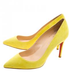 Pre Owned Christian Louboutin Yellow Suede Pigalle Pumps Size 37.5
