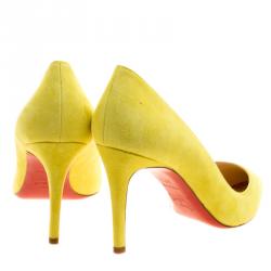 Pre Owned Christian Louboutin Yellow Suede Pigalle Pumps Size 37.5