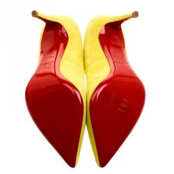 Pre Owned Christian Louboutin Yellow Suede Pigalle Pumps Size 37.5