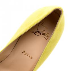 Pre Owned Christian Louboutin Yellow Suede Pigalle Pumps Size 37.5