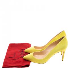 Pre Owned Christian Louboutin Yellow Suede Pigalle Pumps Size 37.5
