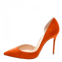 Pre Owned حذاء كعب عالي كريستيان لوبوتان ايريزا دورسي سويدي برتقالي مقاس 37.5