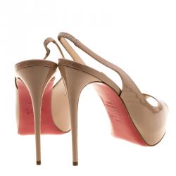 مملوكة مسبقًا Christian Louboutin Beige Patent Leather Private Number Peep Toe Slingback Sandals Size 39.5