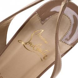 مملوكة مسبقًا Christian Louboutin Beige Patent Leather Private Number Peep Toe Slingback Sandals Size 39.5