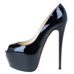 Pre Owned Christian Louboutin Black Patent Highness Peep Toe Platform Pumps Size 40