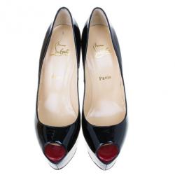 Pre Owned Christian Louboutin Black Patent Highness Peep Toe Platform Pumps Size 40