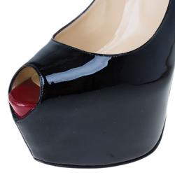 Pre Owned Christian Louboutin Black Patent Highness Peep Toe Platform Pumps Size 40