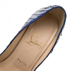 Pre Owned حذاء كعب عالي كريستيان لوبوتان نعل سميك مقدمة مفتوحة ليدي جلد ثعبان فضي مقاس 37