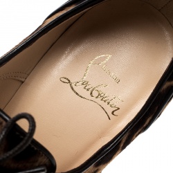 Pre Owned حذاء بوت كريستيان لوبوتان مقدمة مفتوحة ليدي دربي شعر مهر طباعة فهد مقاس 38.5