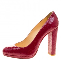 Pre Owned Christian Louboutin Ruby Red Python Grapi Platform Pumps Size 38.5