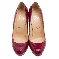 Pre Owned Christian Louboutin Ruby Red Python Grapi Platform Pumps Size 38.5