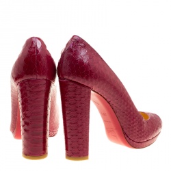 Pre Owned Christian Louboutin Ruby Red Python Grapi Platform Pumps Size 38.5