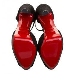 Pre Owned Christian Louboutin Black Suede T-strap Peep Toe Platform Sandals Size 40.5