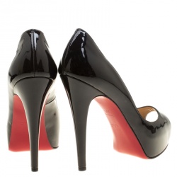 Pre Owned Christian Louboutin Black Patent Leather Hyper Prive Peep Toe Platform Pumps Size 35.5