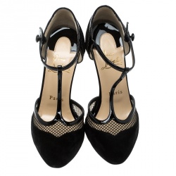 Pre Owned صندل كريستيان لوبوتان سيور T ميسز ايرلي شبك وسويدي أسود مقاس 40.5