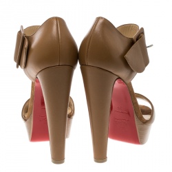 Pre Owned Christian Louboutin Beige Leather Haute Retenue Ankle Strap Platform Sandals Size 36