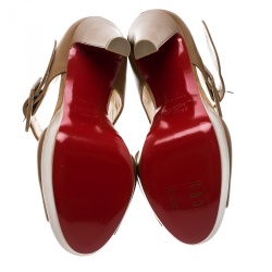 Pre Owned Christian Louboutin Beige Leather Haute Retenue Ankle Strap Platform Sandals Size 36