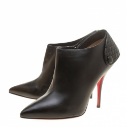 Christian Louboutin Black Leather Huguette Pointed Toe Ankle Booties Size 41