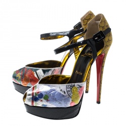 مملوكة مسبقًا Christian Louboutin Multicolor PVC No. 299 Trash Platform Ankle Straps Pumps Size 39.5