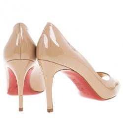 مملوكة مسبقًا Christian Louboutin Nude Patent You You Peep Toe Pumps Size 39