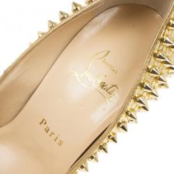 Pre Owned Christian Louboutin Gold Python Spiked Lady Peep Toe Platform Pumps Size 36.5