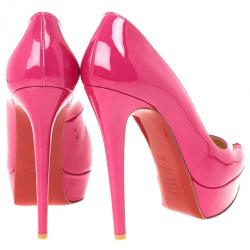 Pre Owned Christian Louboutin Pink Patent Bianca Platform Pumps 38.5