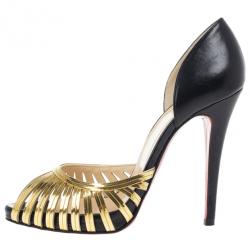 مملوكة مسبقًا Christian Louboutin Gold and Black Corpus D'orsay Pumps Size 39