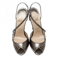 مملوكة مسبقًا Christian Louboutin Metallic Bronze Leather Scoubridou Asymmetric Peep Toe Sandals Size 37