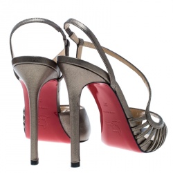مملوكة مسبقًا Christian Louboutin Metallic Bronze Leather Scoubridou Asymmetric Peep Toe Sandals Size 37