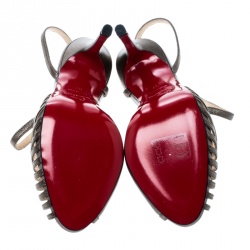 مملوكة مسبقًا Christian Louboutin Metallic Bronze Leather Scoubridou Asymmetric Peep Toe Sandals Size 37