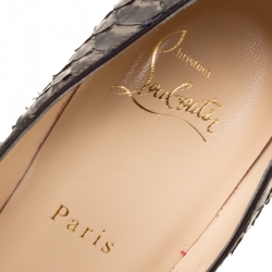 مملوكة مسبقًا حذاء كعب عالي كريستيان لوبوتان سو كيت جلد ثعبان أزرق ميتالك مقاس 41