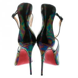 Pre Owned Christian Louboutin Multicolor Oil Slick Leather Marlenarock Crisscross Pumps Size 36.5