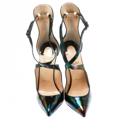 Pre Owned Christian Louboutin Multicolor Oil Slick Leather Marlenarock Crisscross Pumps Size 36.5