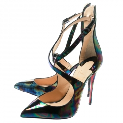 Pre Owned Christian Louboutin Multicolor Oil Slick Leather Marlenarock Crisscross Pumps Size 36.5