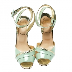 مملوكة مسبقًا حذاء كريستيان لوبوتان إسكاتين جلد لامع كريمي بحزام للكاحل مقاس 37.5