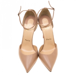 Pre Owned صندل كريستيان لوبوتان دورسيه مقدمة مدببة سيور كاحل أبتاون جلد بيج مقاس 37.5