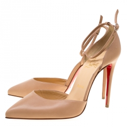 Pre Owned صندل كريستيان لوبوتان دورسيه مقدمة مدببة سيور كاحل أبتاون جلد بيج مقاس 37.5